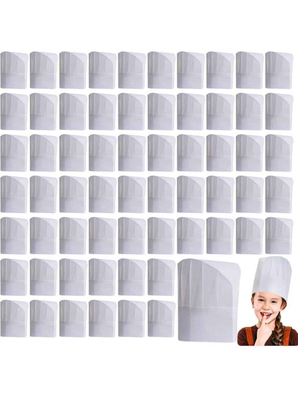 100 Pack Disposable Chef Hats - 8" White Non-Woven Toques for Kids' Baking